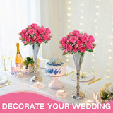 Artificial Flowers, 3Pcs Silk Fake Peonies Faux Hot Pink Artificial Flowers Peonies Bouquet Arrangements Table Centerpieces For Wedding Office Home Decor Cake