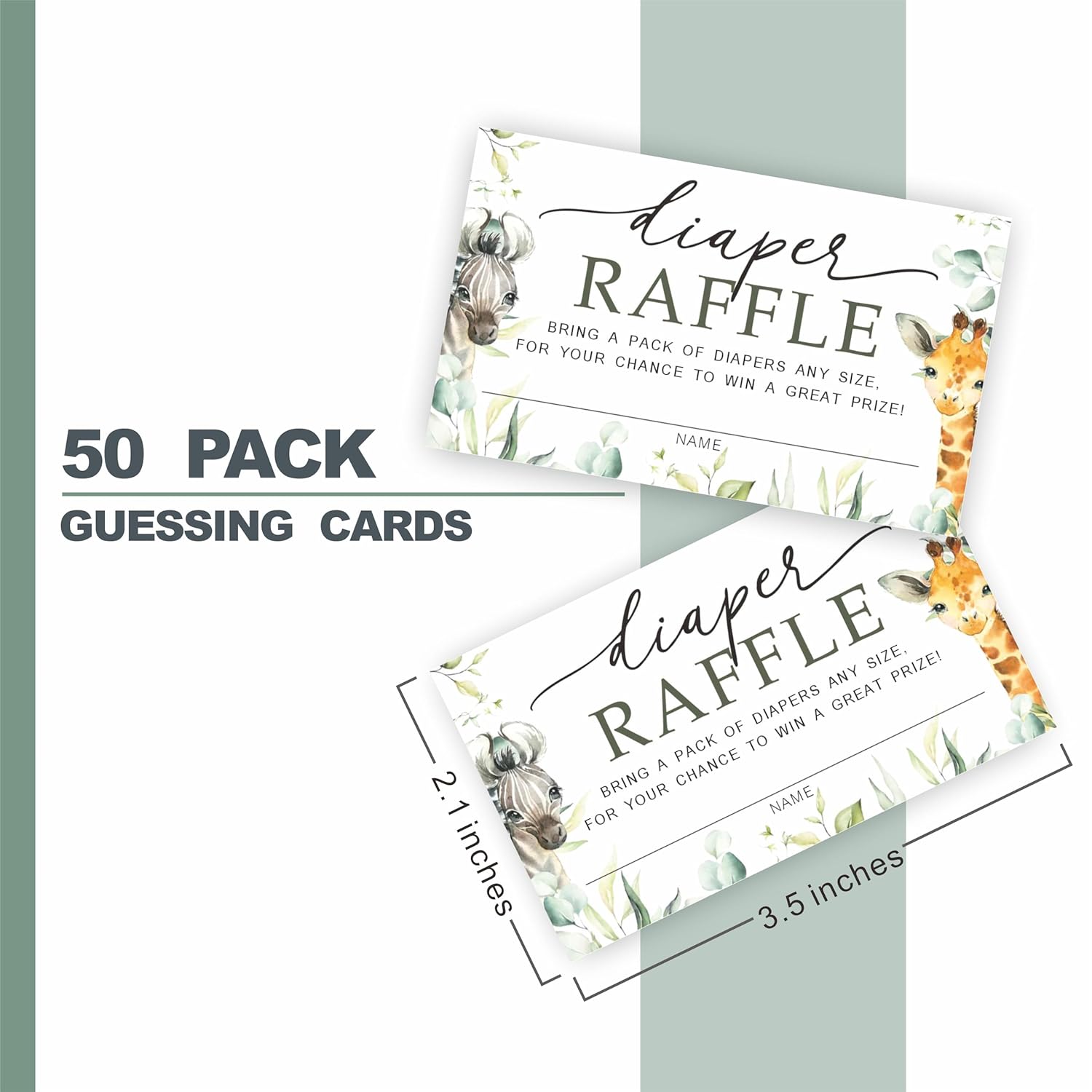 Greenery Diaper Raffle Game Kit - Safari Animals Theme - 1 Sign & 50 Tickets, Shower Decoration, Gender Reveal - B05
