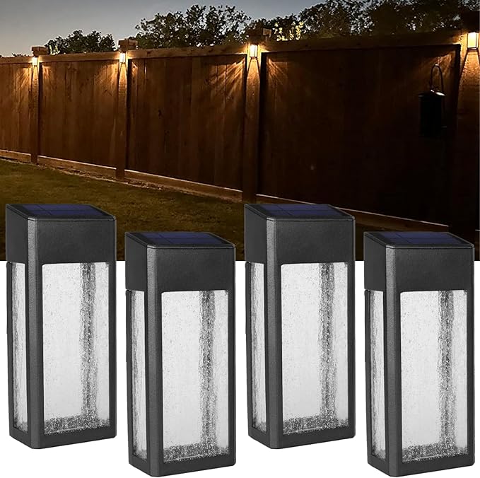 4 Pack Solar Fence Post Lights Aluminum Glass Waterproof Outdoor Wall Accent Lights