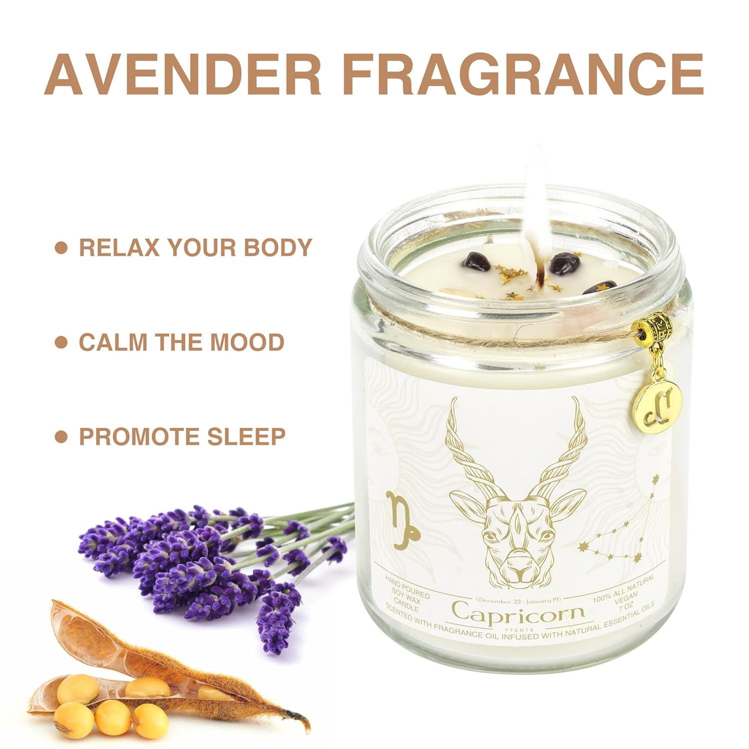Capricorn Zodiac Sign Candles Gift, Zodiac Crystals Candles Jar, Astrology Lavender Scented Soy Stones Candles Best Friends Gifts For Women Men Sister Brother Funny Birthday Gift…