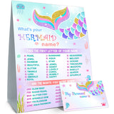 What Is Your Mermaid Name Game - Sign & 30 Cards, Mermaid Birthday Party Sign For Girls, Wedding, Anniversary, Holiday Activity