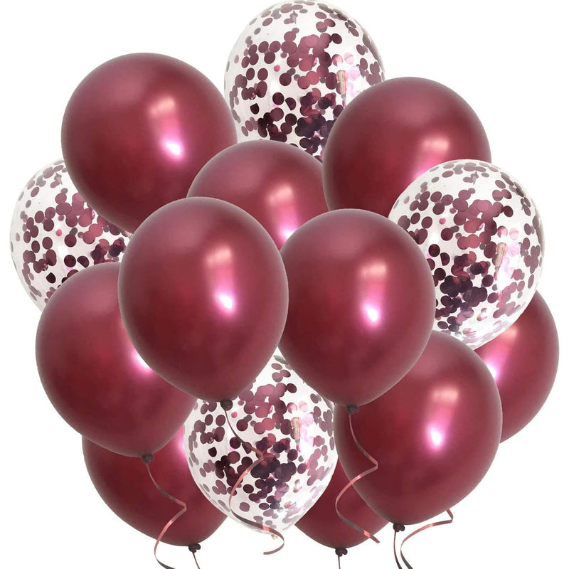 Burgundy Maroon Confetti Balloons-Wine Color Metallic Balloons For Wed