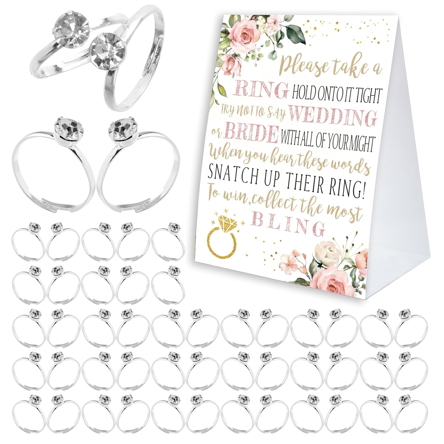 Bridal Shower Ring Game, 'Put A Ring On It' With 50 Fake Rings, Wedding Party Game For Guests - Rg14