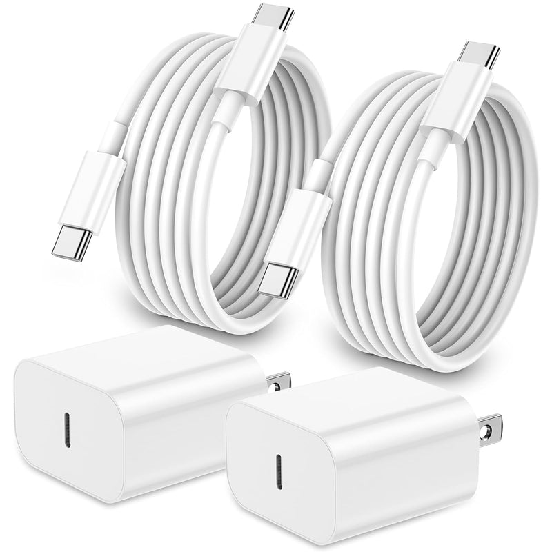 20W iPhone 15 Fast Charger, 2-Pack USB C Wall Block with 6ft Cable for iPad