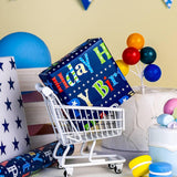 Happy Birthday Wrapping Paper Roll - 17 Inch X 16.5 Feet - Metallic Navy Blue Star Birthday Gift Wrapping Paper For Men, Boy, Baby Shower, Holiday