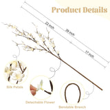 4Pcs Cherry Blossom Branches Artificial Flowers For Spring Summer Indoor Decoration,Faux Long Stem Artificial Flowers For Wedding Home Office Bedroom Party Table Centerpieces Decor(White)