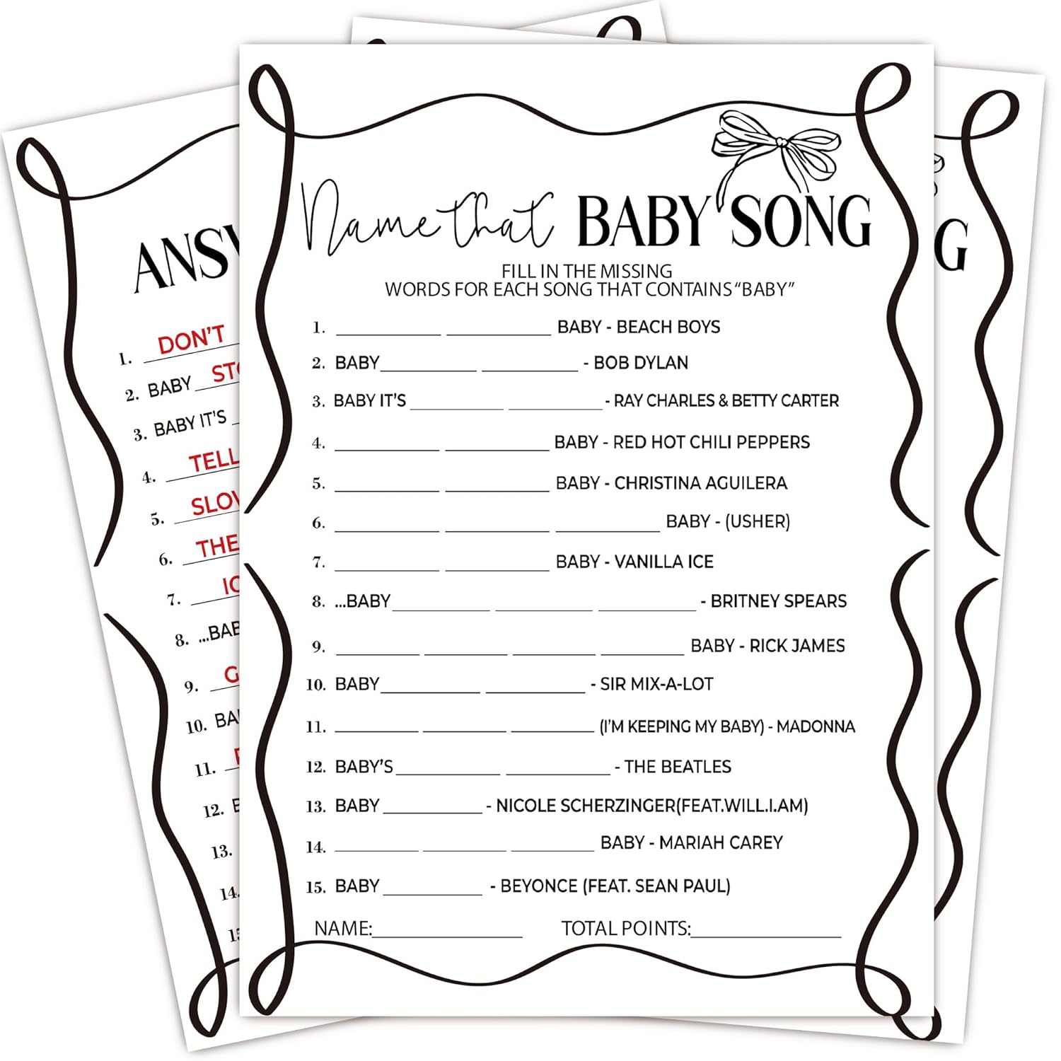 Baby Song Games, 5X7 Inch Funny Baby Shower Games Cards, 25 Gender Neutral With 1 Answer Card, Gender Reveal Party Supply Kit White, Infant Party Decorations-B02