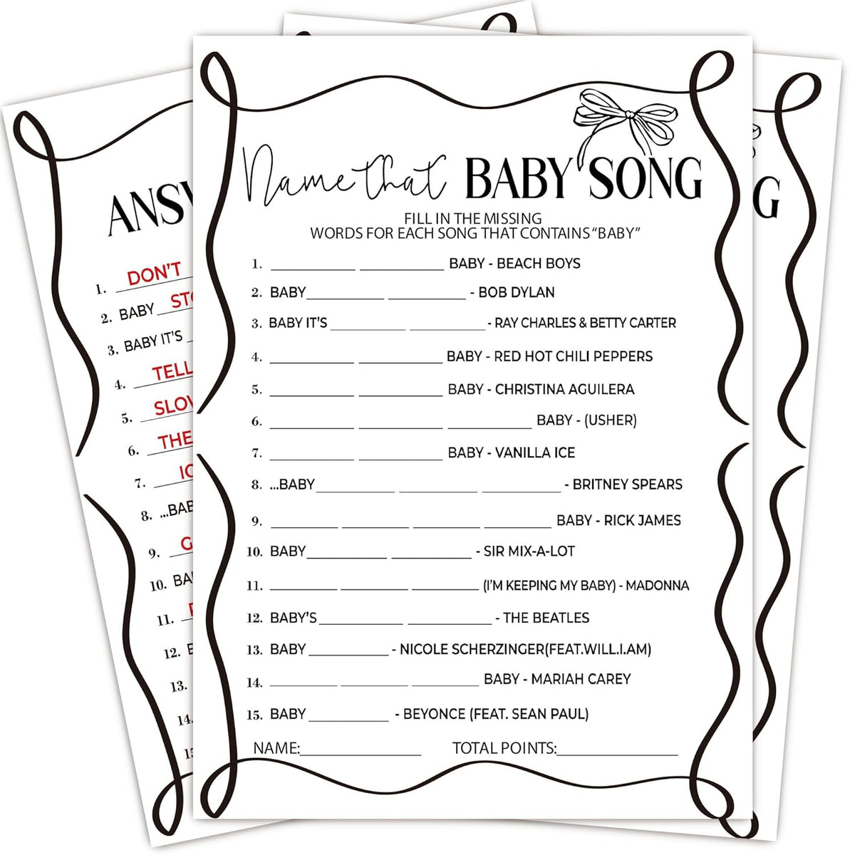 Baby Song Games, 5X7 Inch Funny Baby Shower Games Cards, 25 Gender Neutral With 1 Answer Card, Gender Reveal Party Supply Kit White, Infant Party Decorations-B02