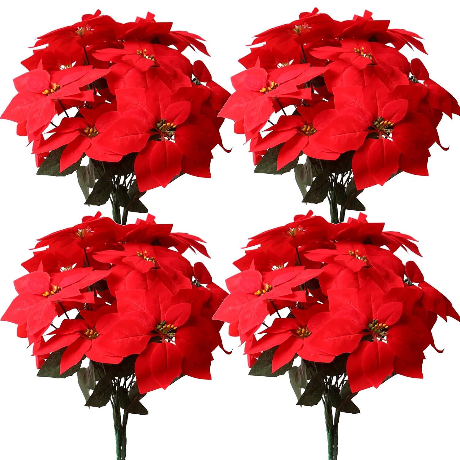 8 Pack Bulk Christmas Artificial Poinsettia Flowers Stem Bouquets Outdoors With 40Pcs 8.2 Inch Red Poinsettia Flowers Heads For Christmas Tree, Xmas Garland, Vase, Window Box, Porch Decorations