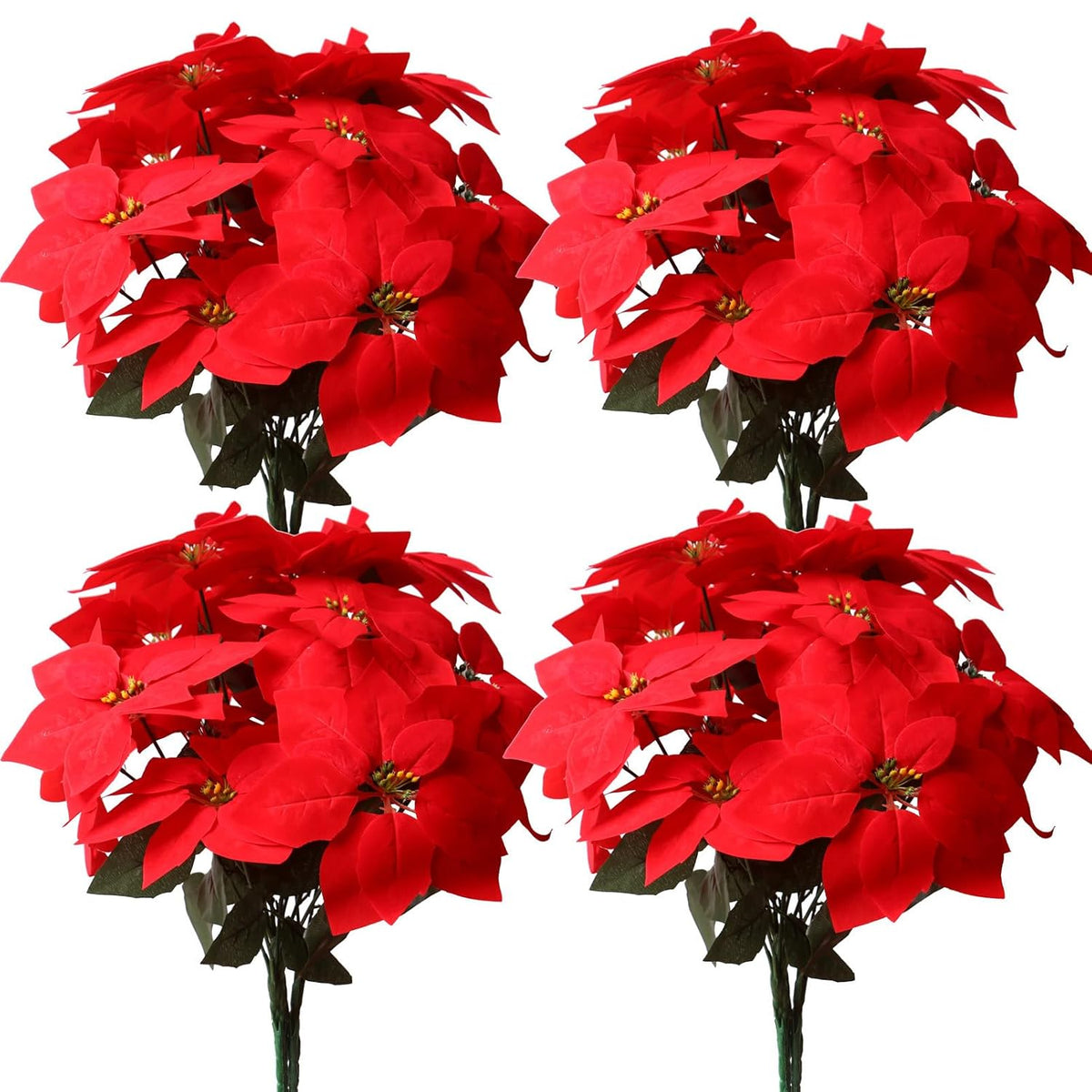 8 Pack Bulk Christmas Artificial Poinsettia Flowers Stem Bouquets Outdoors With 40Pcs 8.2 Inch Red Poinsettia Flowers Heads For Christmas Tree, Xmas Garland, Vase, Window Box, Porch Decorations