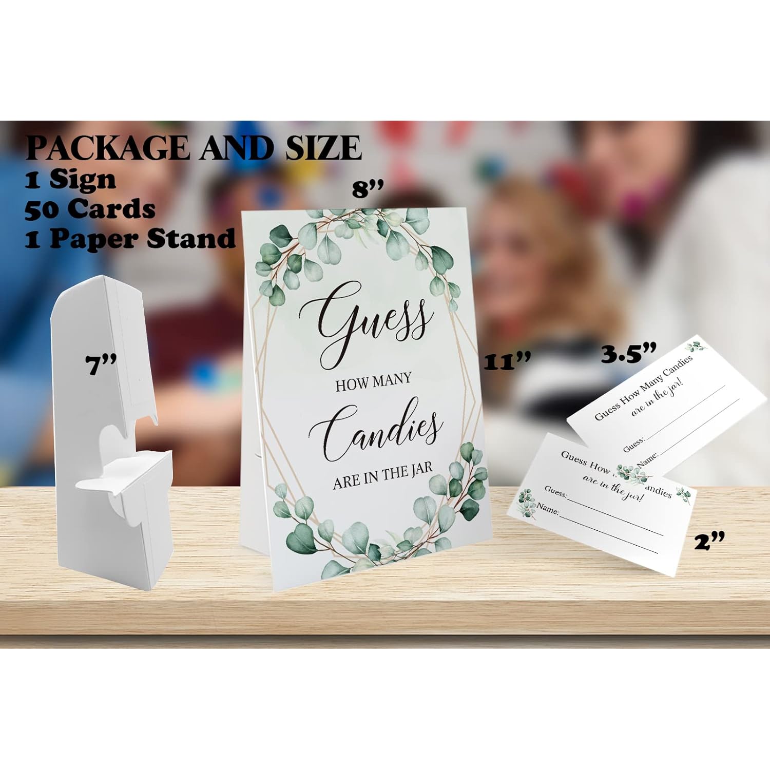 Candy Guessing Game Cards-1 Sign 8X11" And 50 Cards, Gold Greenery How Many Game Sign, For Boys Girls Birthday Party, Baby Shower, Party Games Activities And Decorations 15