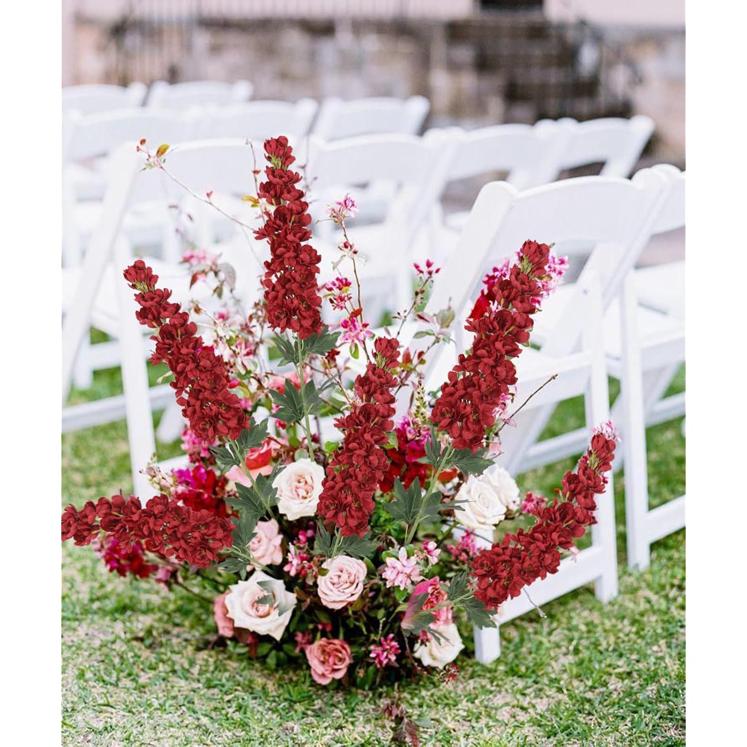 Delphinium Artificial Flowers,5Pcs Long Stem Red Silk Flowers 39" Fake Larkspur Flowers Bulk For Tall Vase Home Wedding Table Decor(Red)