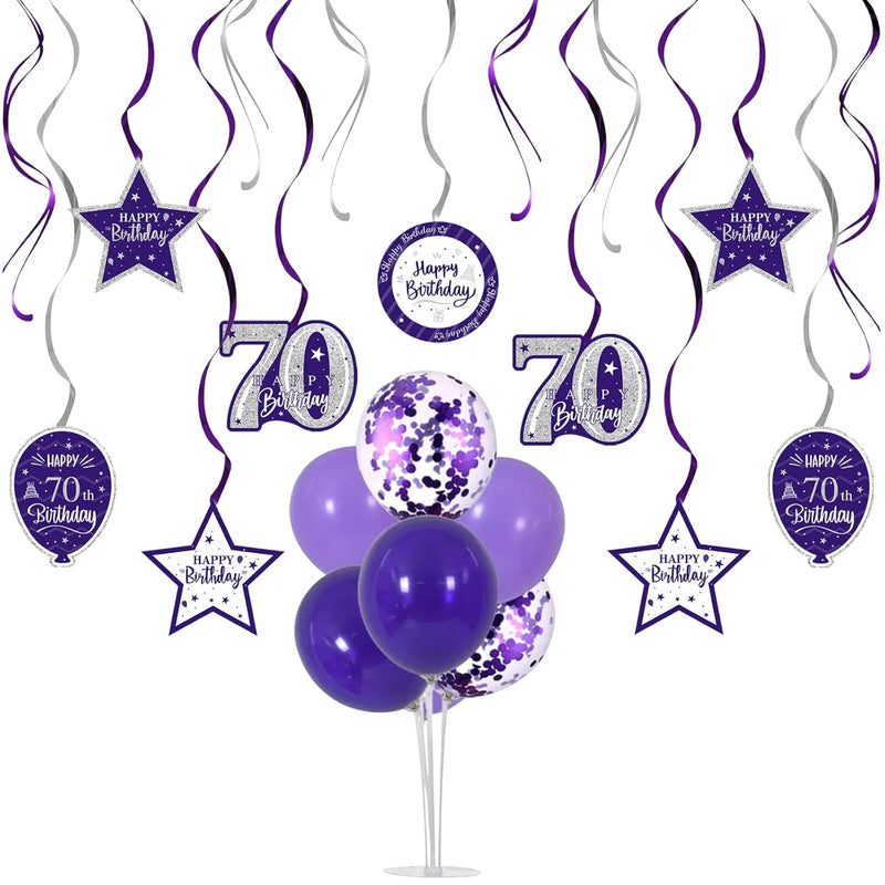 Happy 70Th Birthday Party Decorations Set,70Th Birthday Purple Swirls