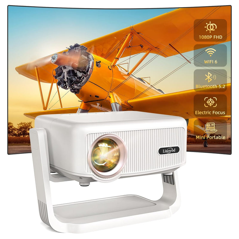 Mini Projector, 1080P, WiFi, Bluetooth, 360° Stand, Electric Focus, Portable