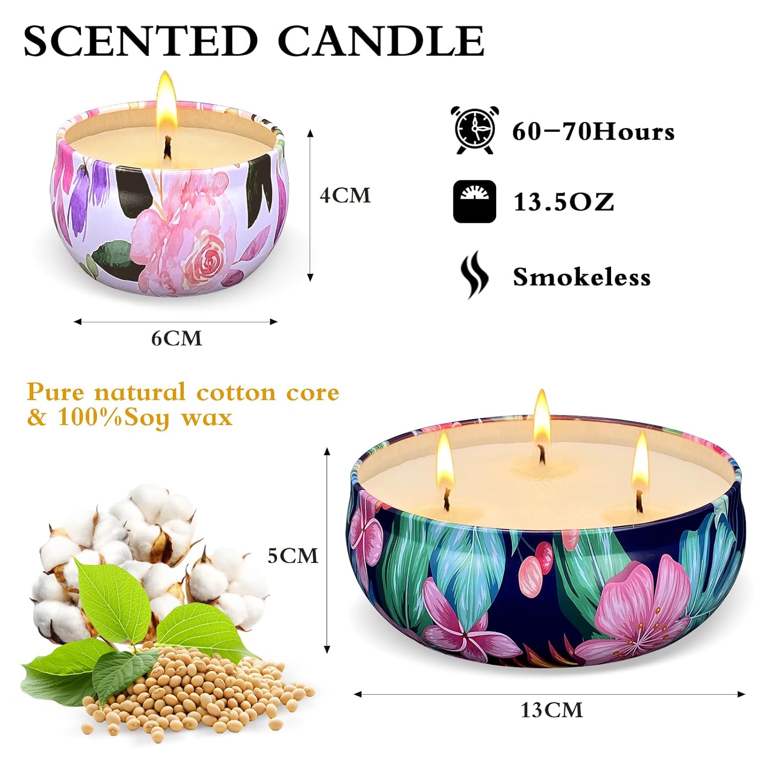 Scented Candle Set (5 Pieces - 1 Large 4 Small), Soy Wax Scented Candle, Portable Tin Candle With Lid, Christmas Thanksgiving Candle Gift Basket For Friends And Colleagues