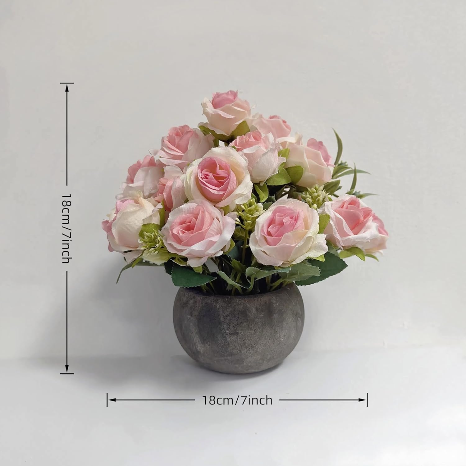 Artificial Flower Mini Potted Plant, Small Pink Roses + Paper Pulp Round Vase, Small Fake Plants Potted Plant Decoration, Suitable For Office, Bookshelf, Dining Table, Living Room, Desk, Wedding