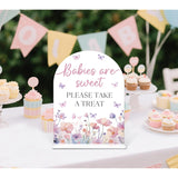 Babies Are Sweet Please Take A Treat Sign - Butterfly Baby Shower Sign, 1 Pack Arch Acrylic Sign With Stand, Gender Reveal Party Table Decor, Purple Butterfly Baby Shower Supplies (Se08)