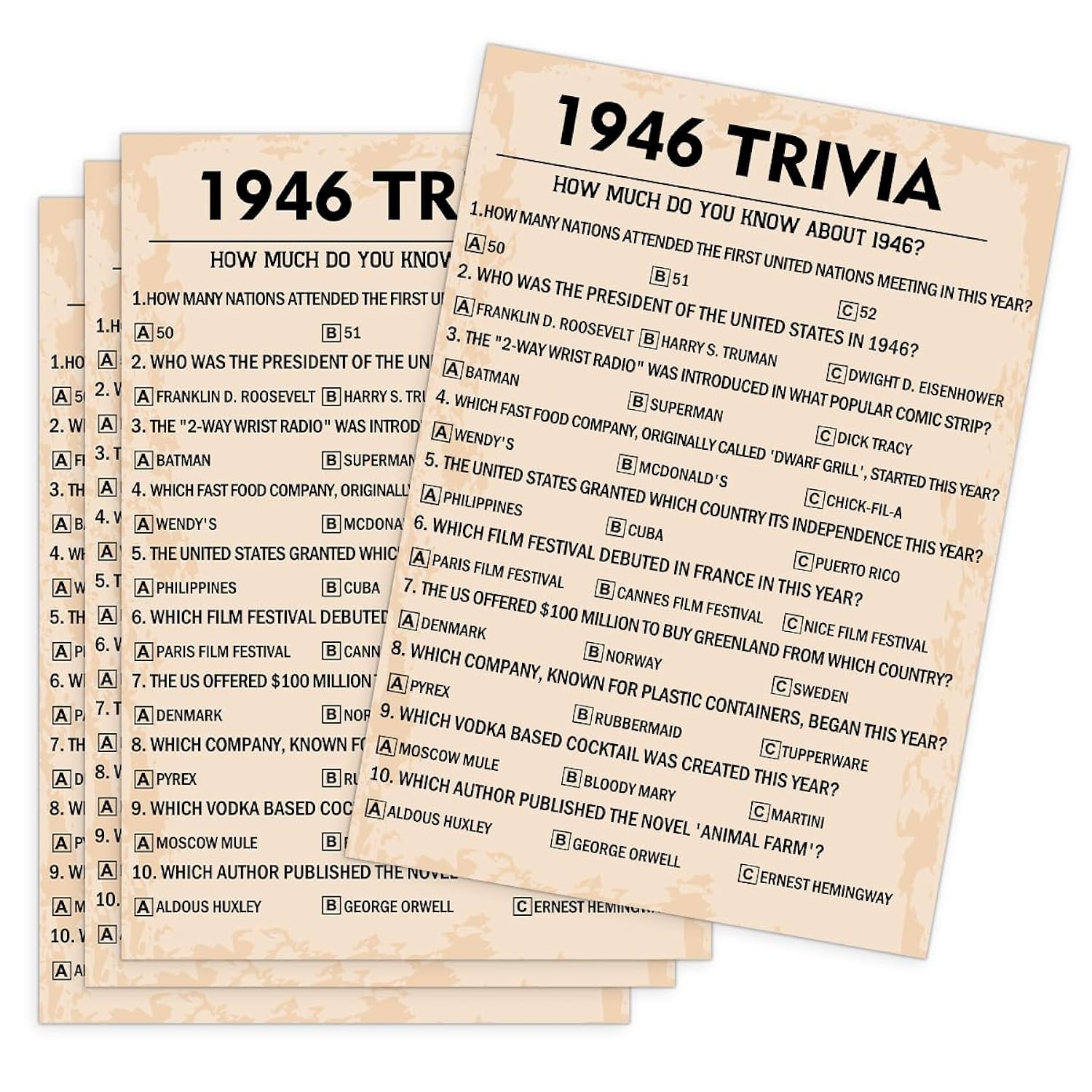 80Th Birthday Party Games, 1946 Trivia Games, Birthday Party Supplies For Adults, Fun 1946S Party Game?Pack Of 30 Cards