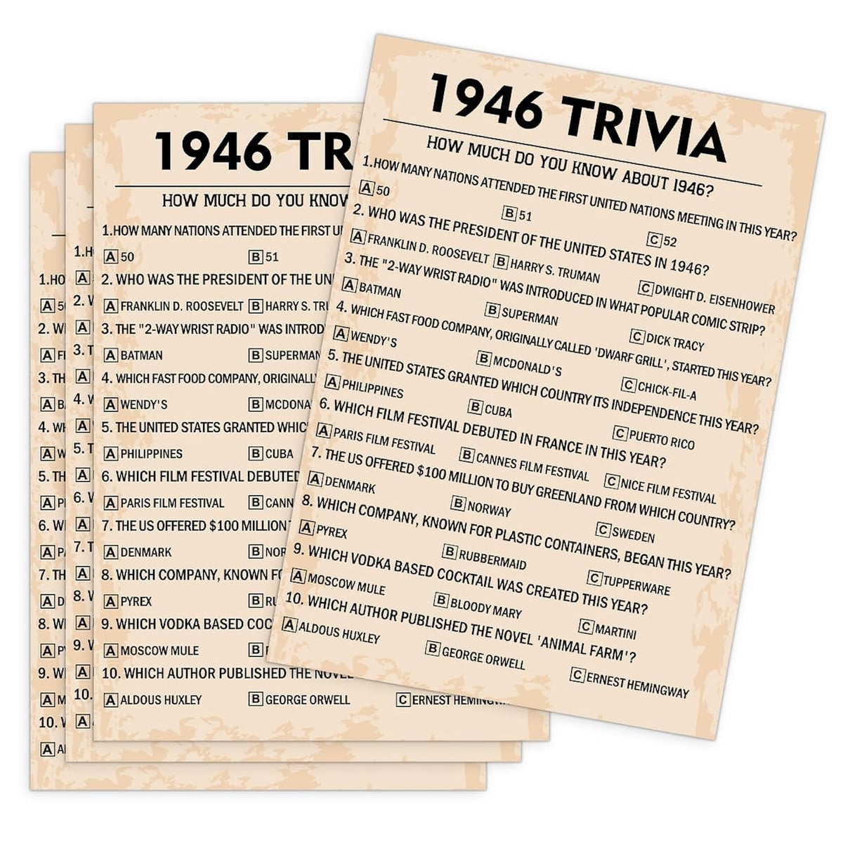 80Th Birthday Party Games, 1946 Trivia Games, Birthday Party Supplies For Adults, Fun 1946S Party Game?Pack Of 30 Cards