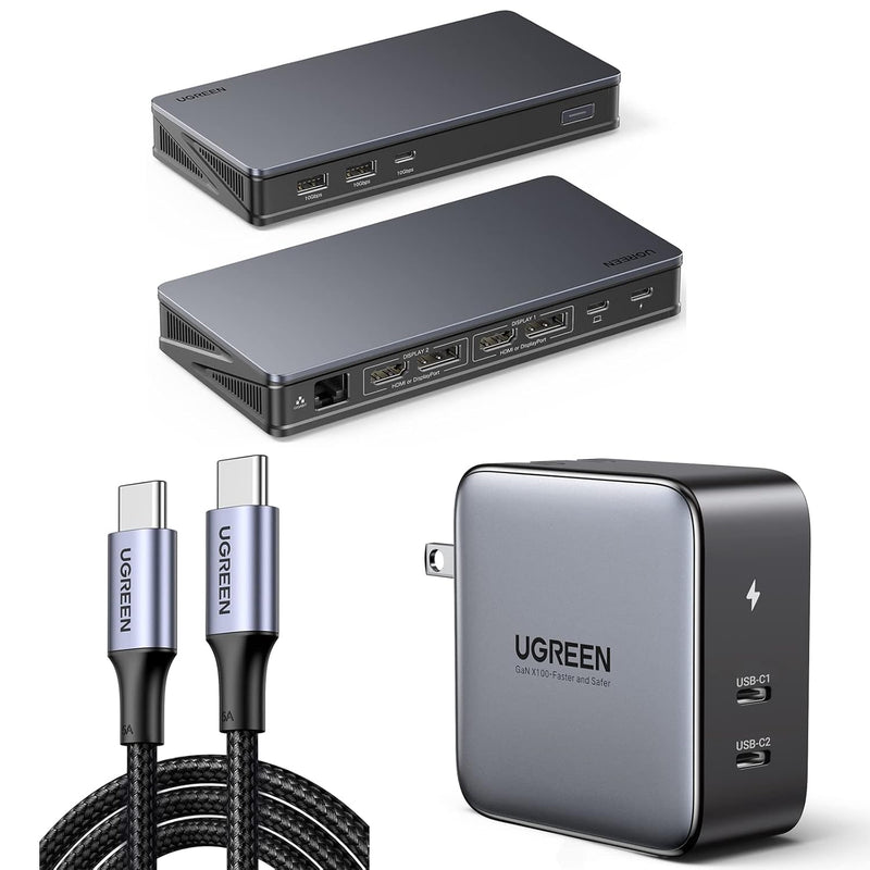 UGREEN 9-in-1 Docking Station Bundle with 100W GaN Charger and 100W 6.6ft USB