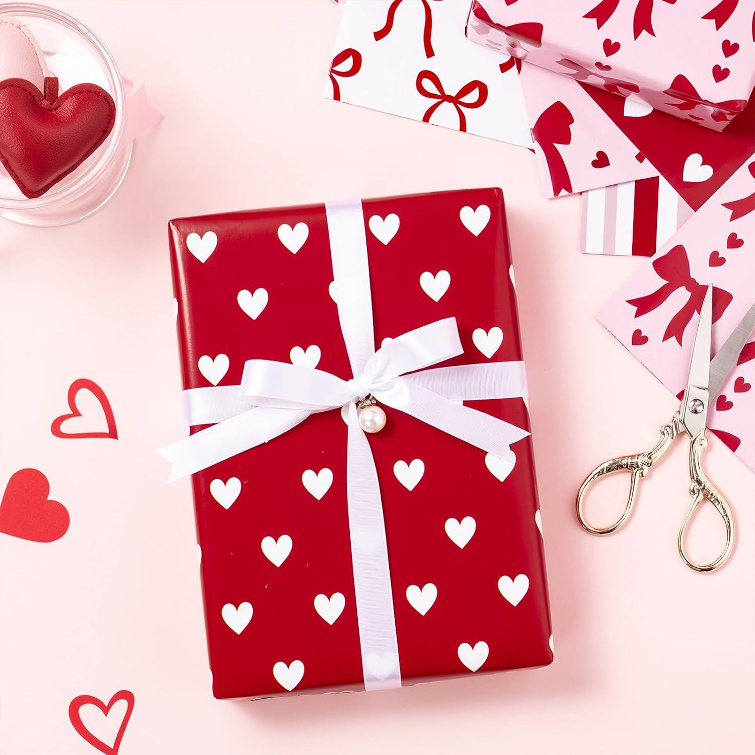 Valentine'S Day Wrapping Paper Sheets, Red And Pink Heart, Bow, Stripe And Plaid Design, Romantic Gift Wrap For Girls, Birthday, Anniversary, Bridal Shower, 6 Folded Sheets, 19.68 X 27.5 Inch