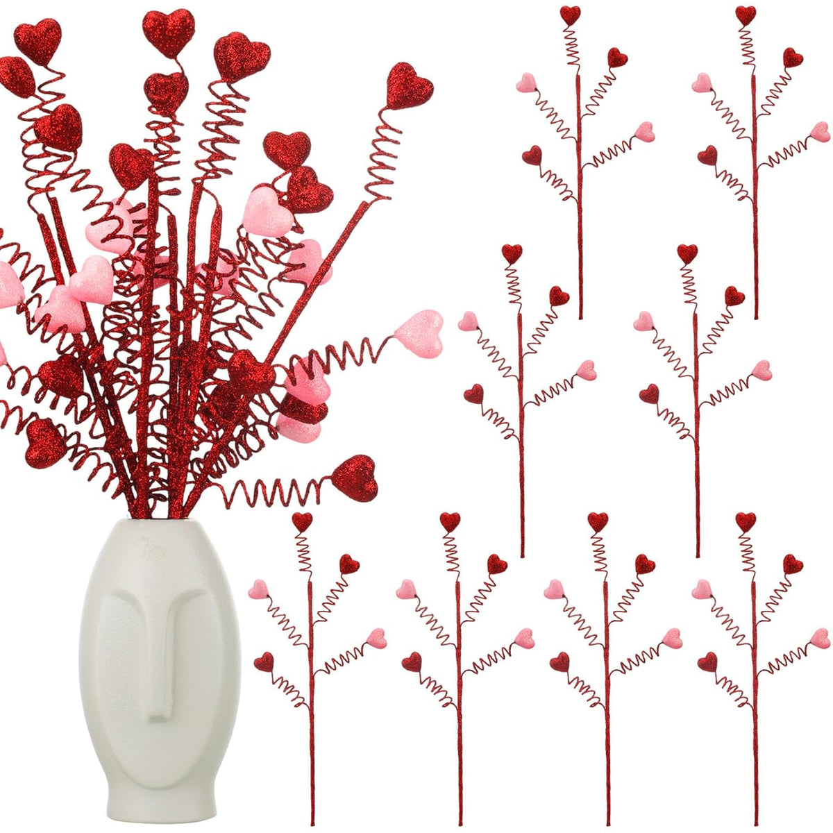 20 Pcs Valentine'S Day Floral Heart Picks And Sprays Artificial Valentines Day Decorations Valentine Vase Filler Ornaments For Gifts Wedding Home Tabletop Decor