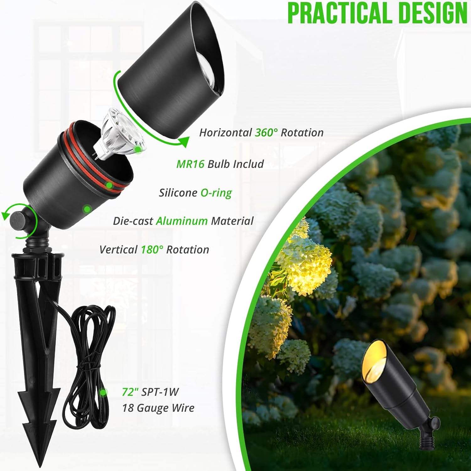 Matte Black Aluminum Outdoor Spot Lights With 4 Light Bulbs, 5W 2700K Warmlight 12V Low Voltage Landscape Lighting Fixture, Ip65 Waterproof Led Uplights For Garden Courtyard Pathway, 4 Pack