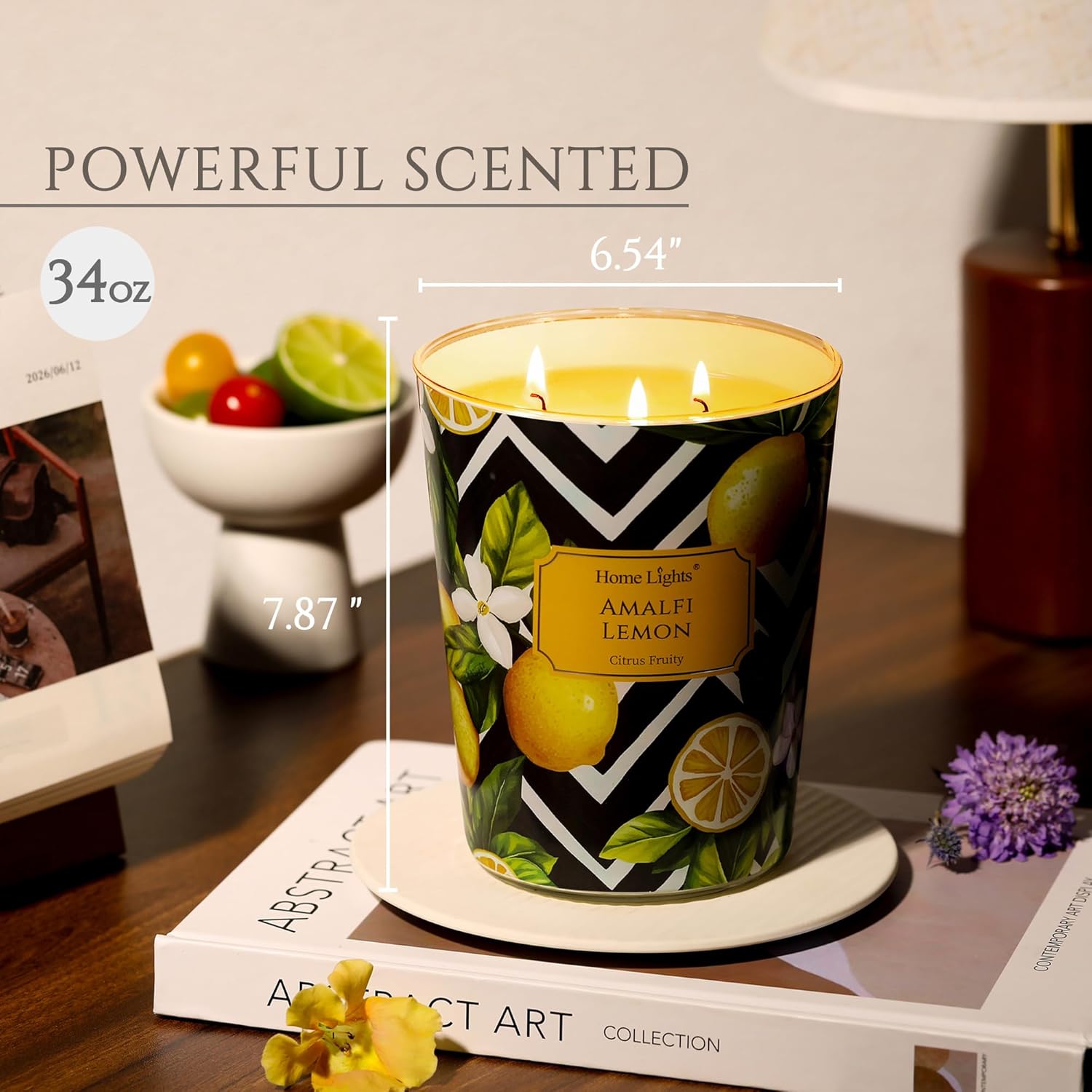 Homelights Scented Candles | Large Jar 34 Oz Natural Soy Candle | 130 Hrs Long-Lasting With 3 Wicks | Eclectic Mixed Styles Home Decor | Gifts For Mom & Women, Amalfi Lemon