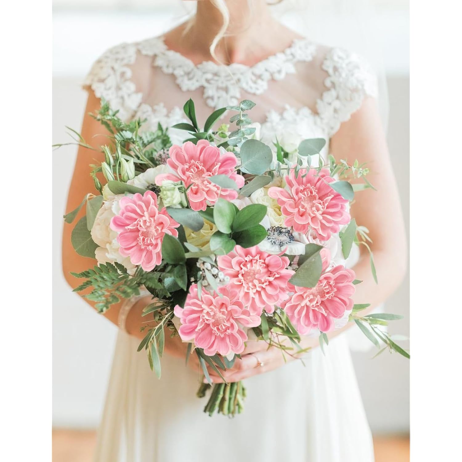 10Pcs Pink Dahlia Artificial Flowers 13Inch Fake Dahlia Flowers Pu Chrysanthemums Flower Faux Mums Flower With Stem For Home Wedding Office Table Centerpiece Floral Arrangement Decor(Pink)