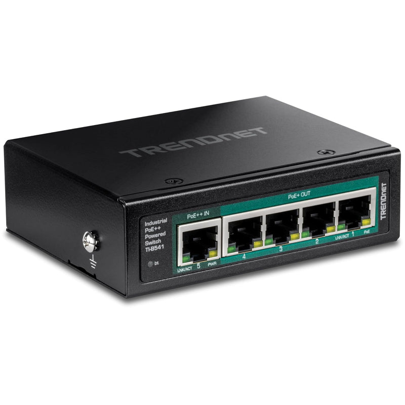 TRENDnet TI-B541, 5-Port Industrial Gigabit PoE++ Powered DIN-Rail Switch with