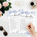 Who Knows The Bride Best Bridal Shower Game-Set Of 30, Blue Floral Bridal Shower Cards, Wedding Party Game Cards For Guests,Something Blue Before I Do Decorations, Bridal Shower Ideas-Hlyxb01