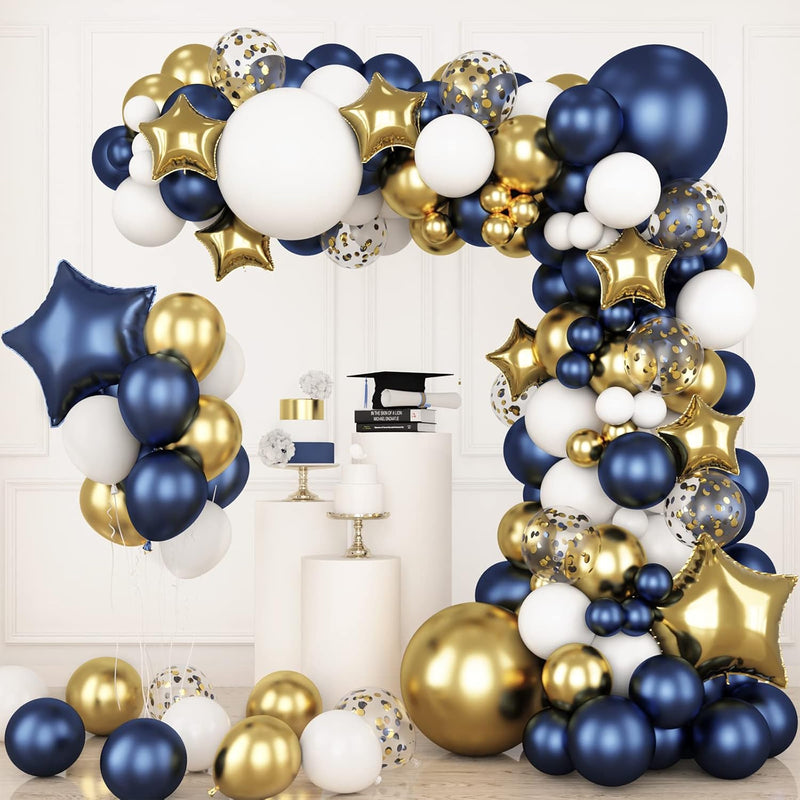 176Pcs Navy Blue Gold Balloons Arch Kit, Navy Blue Balloon Garland Met