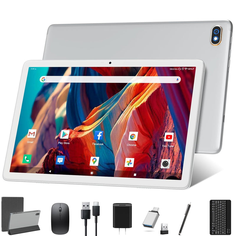 Tablet 10.1 Inch 128 Storage+1Tb Expand 2 In 1 Android Tablets, Tablet With Ke