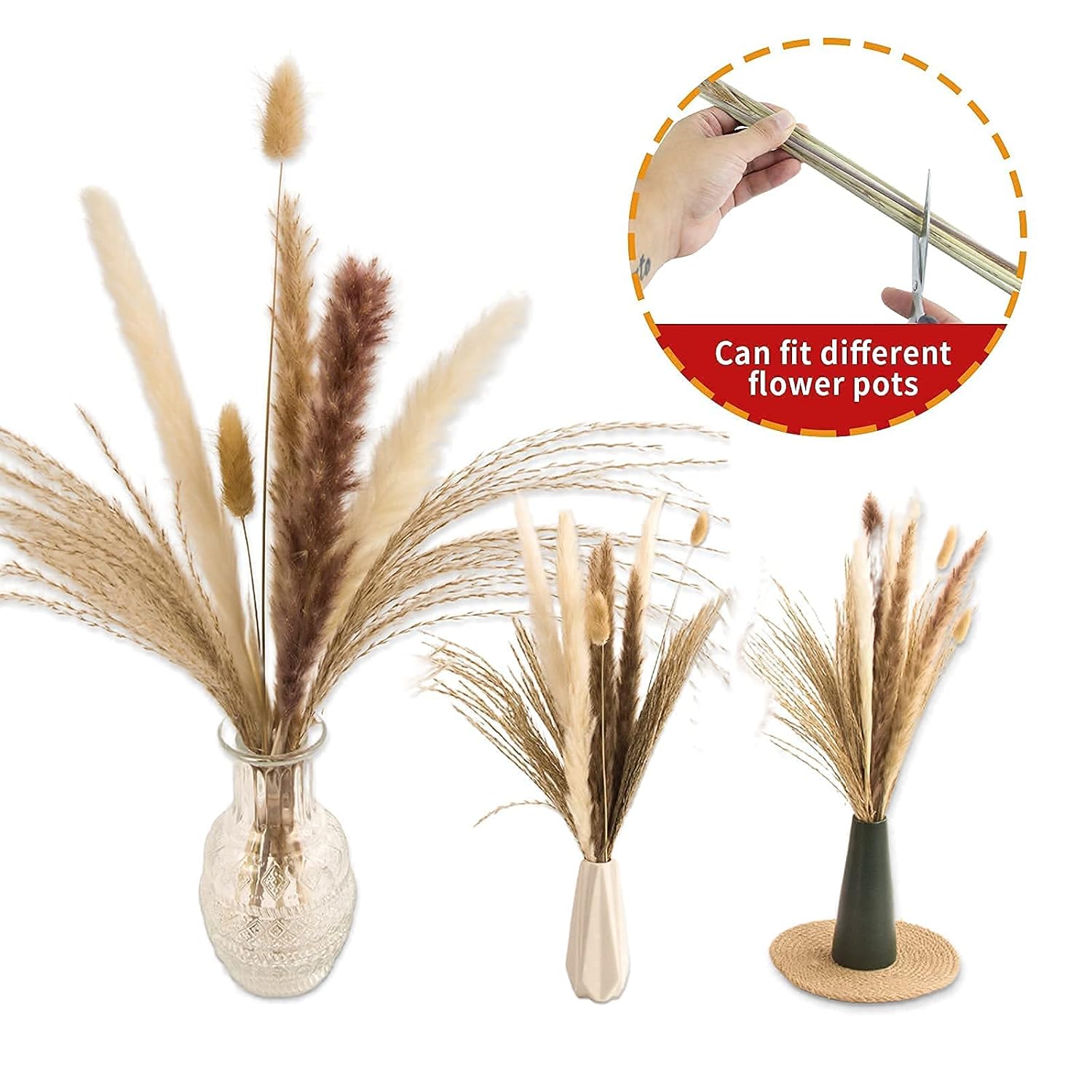 65Pcs Pampas Grass Decor, Including Pompas Floral, Reed Dried Grass And Bunny Tails Dried Flowers, Natural Dried Pampas Grass Bouquet For Boho Decor Wedding, Home Decoration