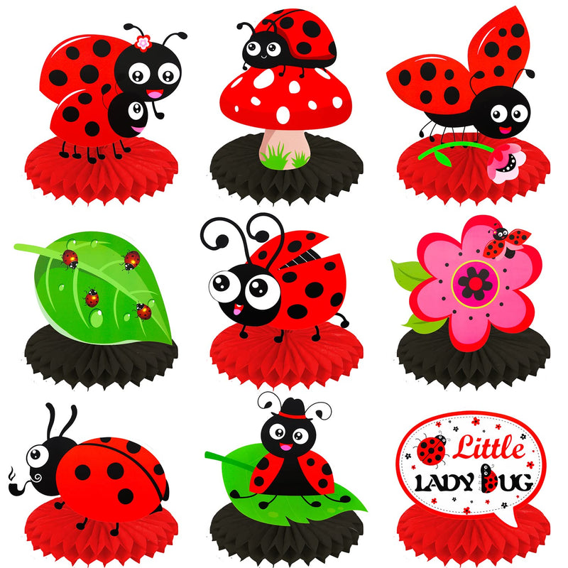 9Pcs Little Ladybug Party Table Decoration Ladybug Party Honeycomb Cen