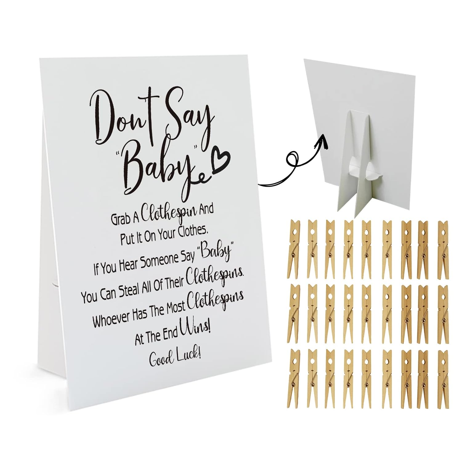 Don'T Say Baby Game, One 8X10 Sign Equipped Standing Rack, 50 Mini Clothespins, Baby Shower Games, Gender Reveal Games, Baby Shower Decoration, Gender Neutral, Nb002