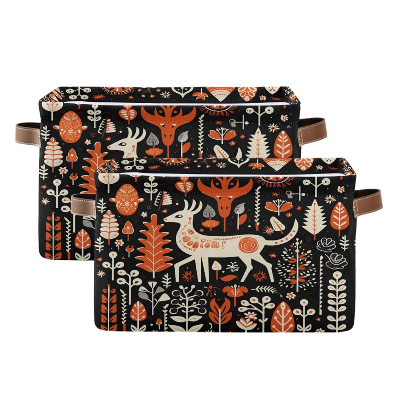 Orange Tree Deer Merry Christmas Foldable Storage Box Storage Basket Organizer Bins With Handles For Shelf Closet Living Room Bedroom Home Office 1 Pack