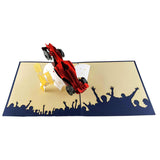 Formula One 1 Racer 3D Pop Up Greeting Card - Car Racing, F1, Checkered Flag, Grand Prix, Half-Fold, Happy Birthday, Congratulations, Friendship, Thank You, Miss You