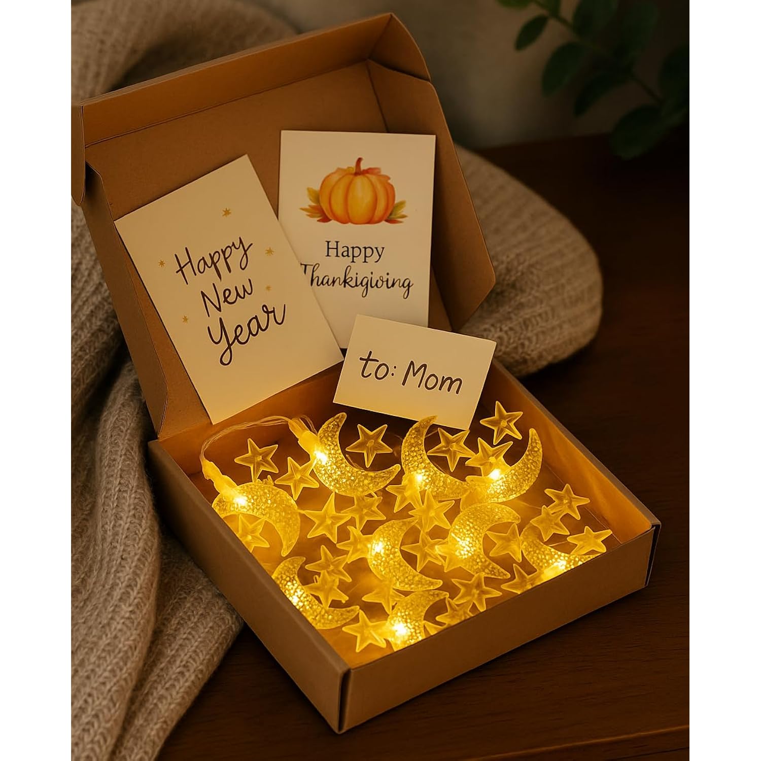 Moon-&-Star Fairy Lights, 40 Led 20 Ft String | Warm White Usb/Aa Powered Dorm Room Lights For Ramadan & Eid, Halloween,