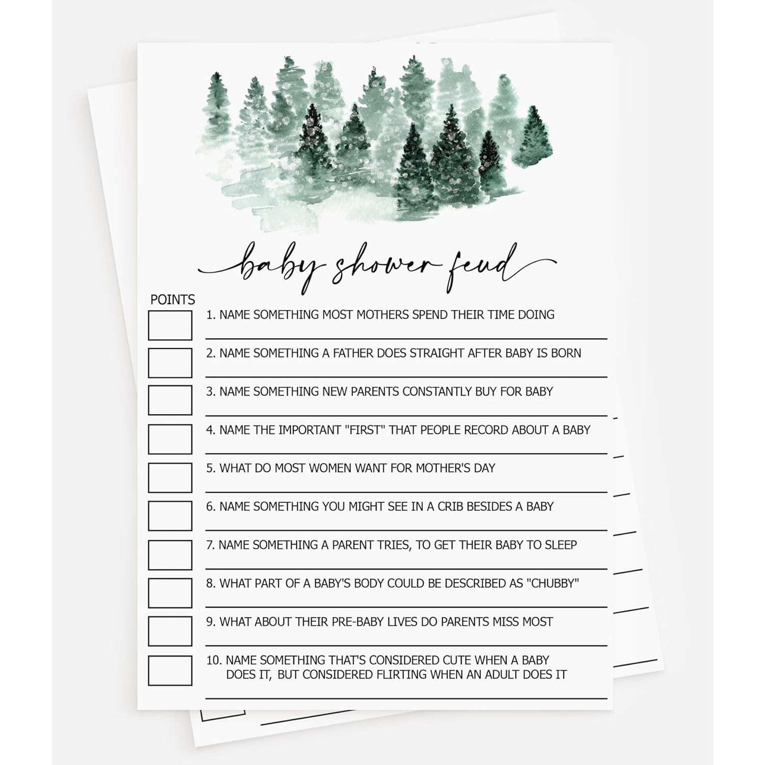 50 Baby Shower Family Feud (50-Cards) Fun Game Activity, Gender Neutral Boy Or Girl, Baby It’S Cold Outside Winter Wonderland Forest Decorations