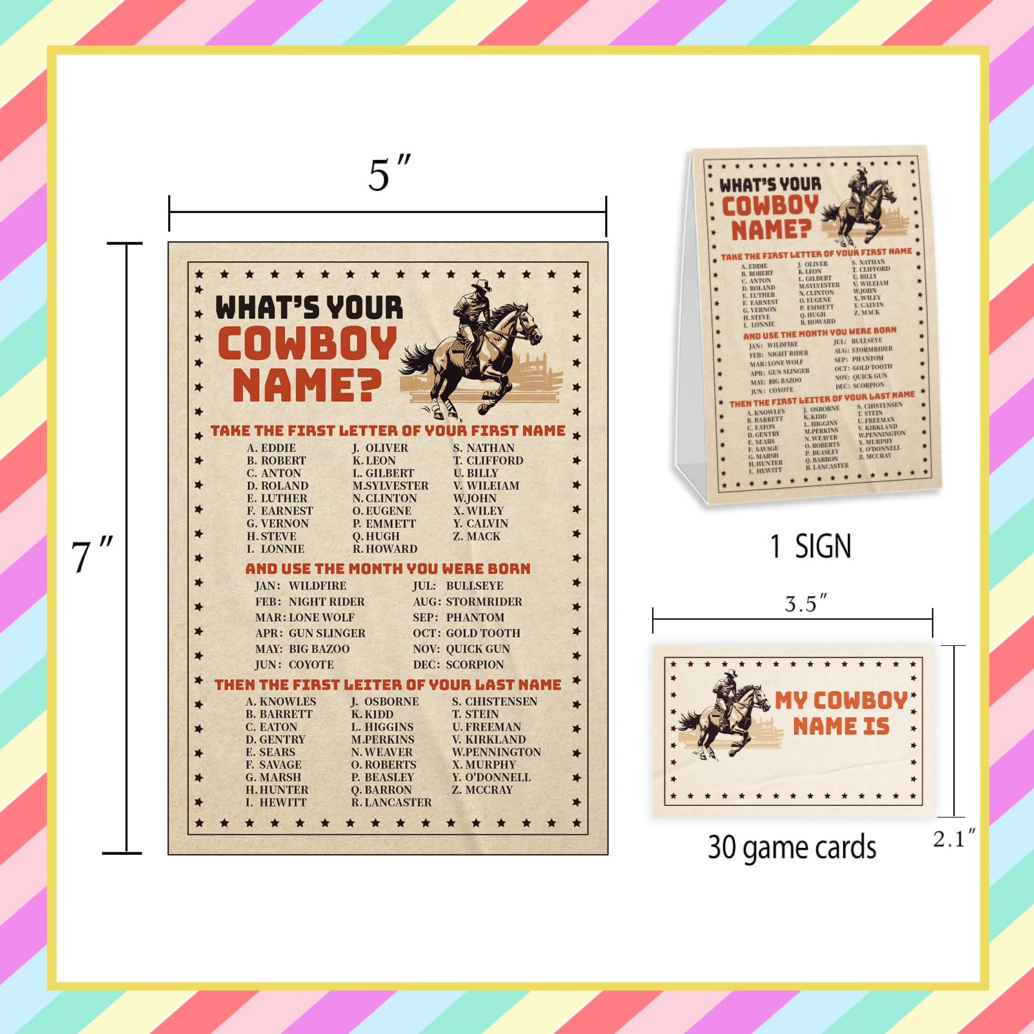What'S Your Cowboy Name For Baby Shower Game, Birthday Party Decoration, Pack 1 Sign And 30 Name Stickers, Baby Shower Games, Gender Neutral Party Supplies(Mzg03)