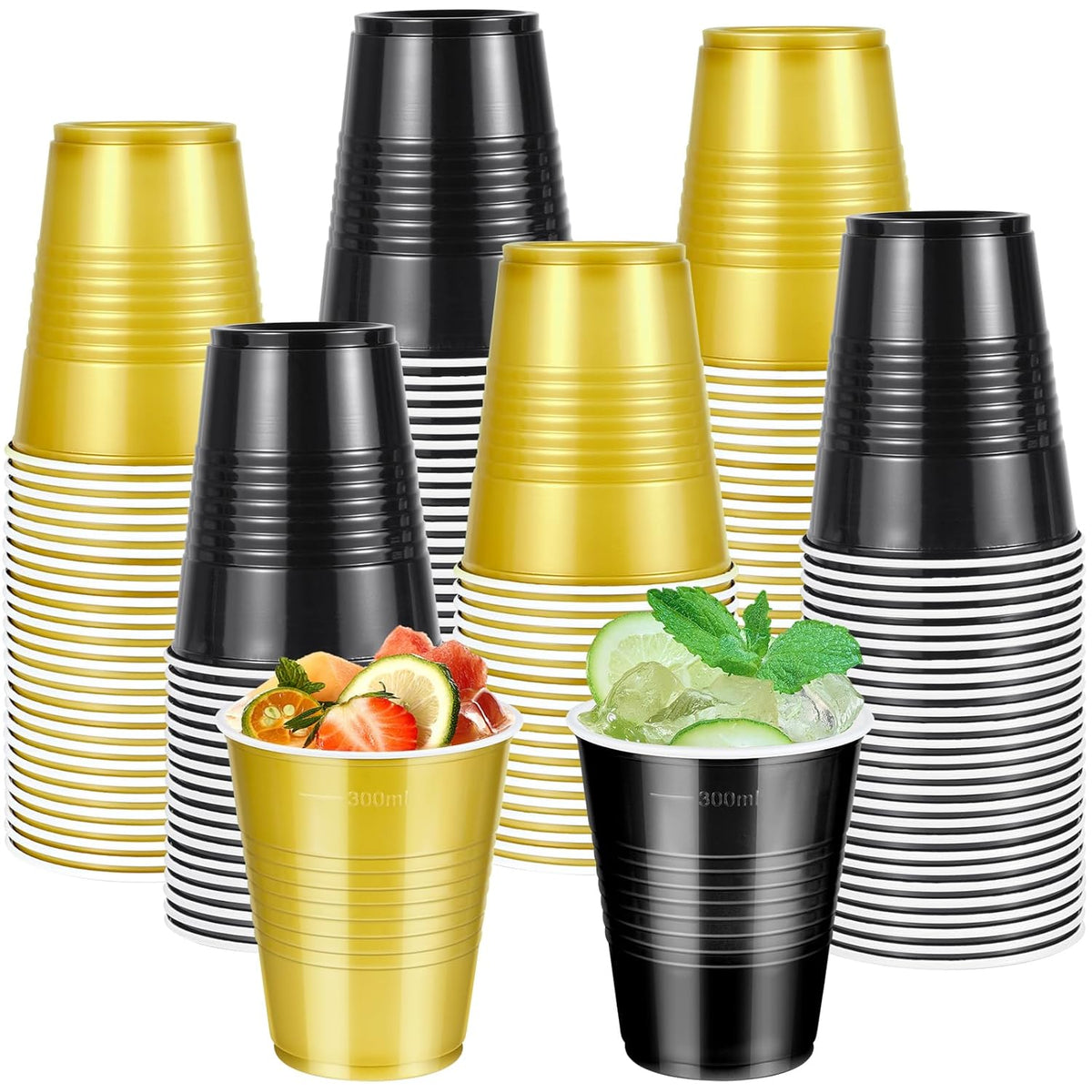100 Pcs Black And Gold Plastic Cups 12 Oz, Bulk Gold And Black Disposable Party Graduation Cups For Graduation New Year Wedding Birthday Christmas Theme Party Supplies Decorations