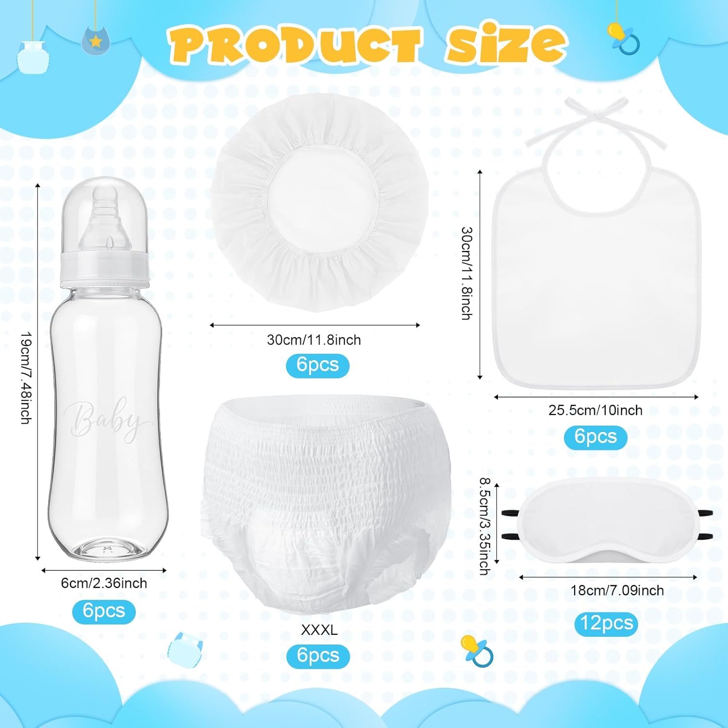 6 Sets Bottle Chug Baby Shower Blind Games Juegos Para Include Plastic Bottles Bibs Hat Eye Mask Disposable Diapers Blindfolded Baby Shower Bottle Games Gender Reveal Decoration (White)