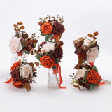 Burnt Orange Wedding Bouquet Centerpieces Flowers Mini Bridesmaid Bouquets Set Of 6 Terracotta Table Decor Pre-Made Small Floral Fall Wedding Decorations
