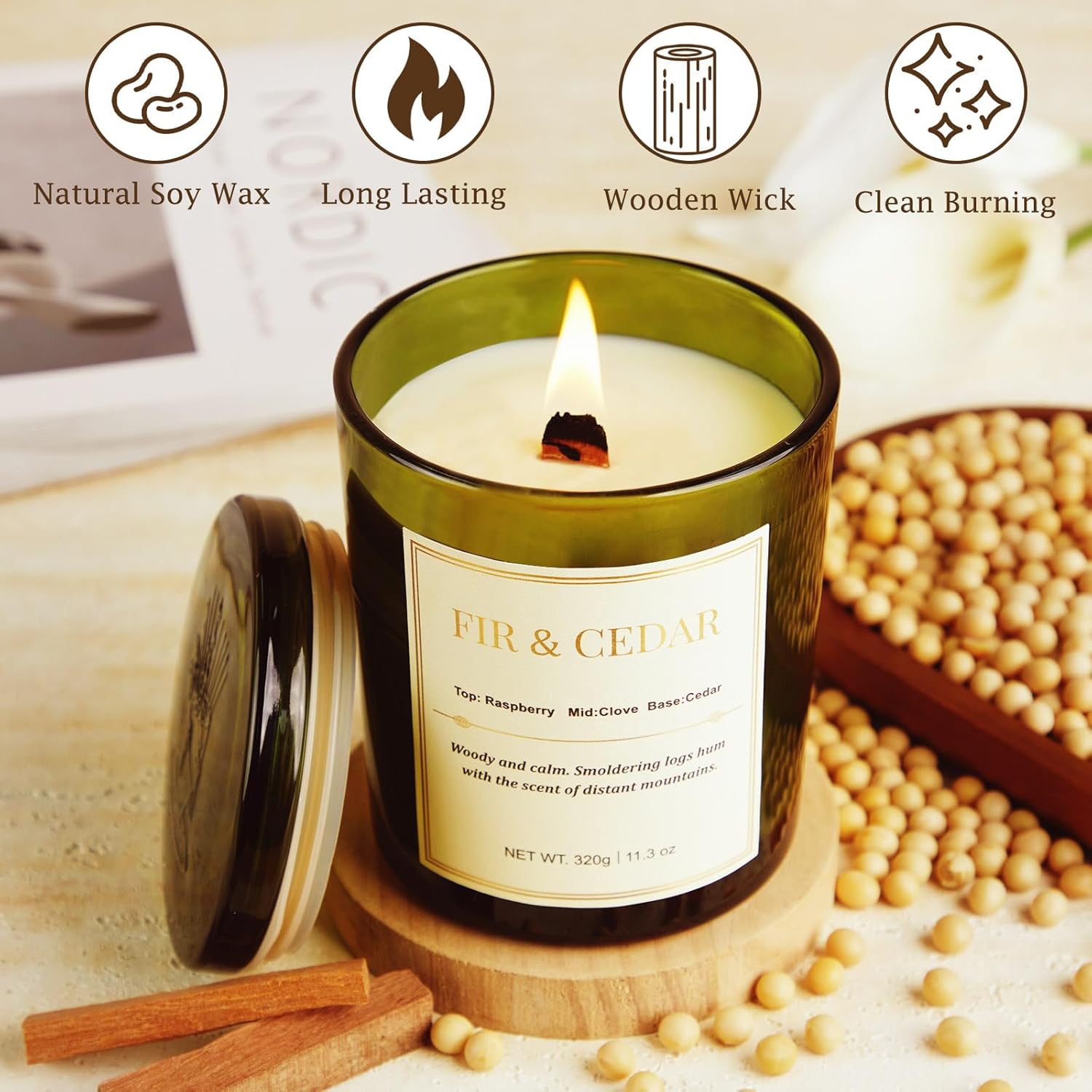 2 Pack Wood Wick Scented Candle Gift Set –Balsam Fir & Cedarwood Natural Soy Wax Candles With Individual Gift Boxes,Long Lasting 22.6 Oz Aromatherapy Candles For Home Decor,Holiday Gifts