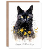 Mother'S Day Greeting Card Black Cat Lover Yellow Flowers For Mum