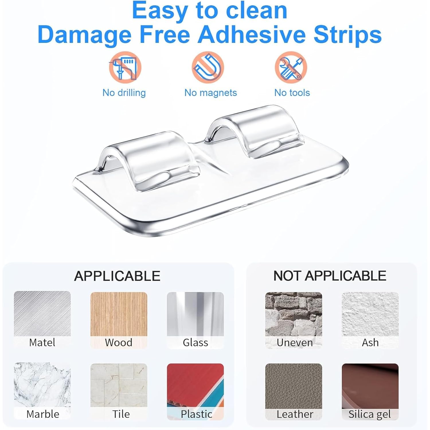 Heavy Duty Sticky Hooks For Hanging Christmas String Lights, 30 Pack Large Clear Waterproof Outdoor Light Cable Clips Cord Holders Rope Organizer With Adhesive Strips