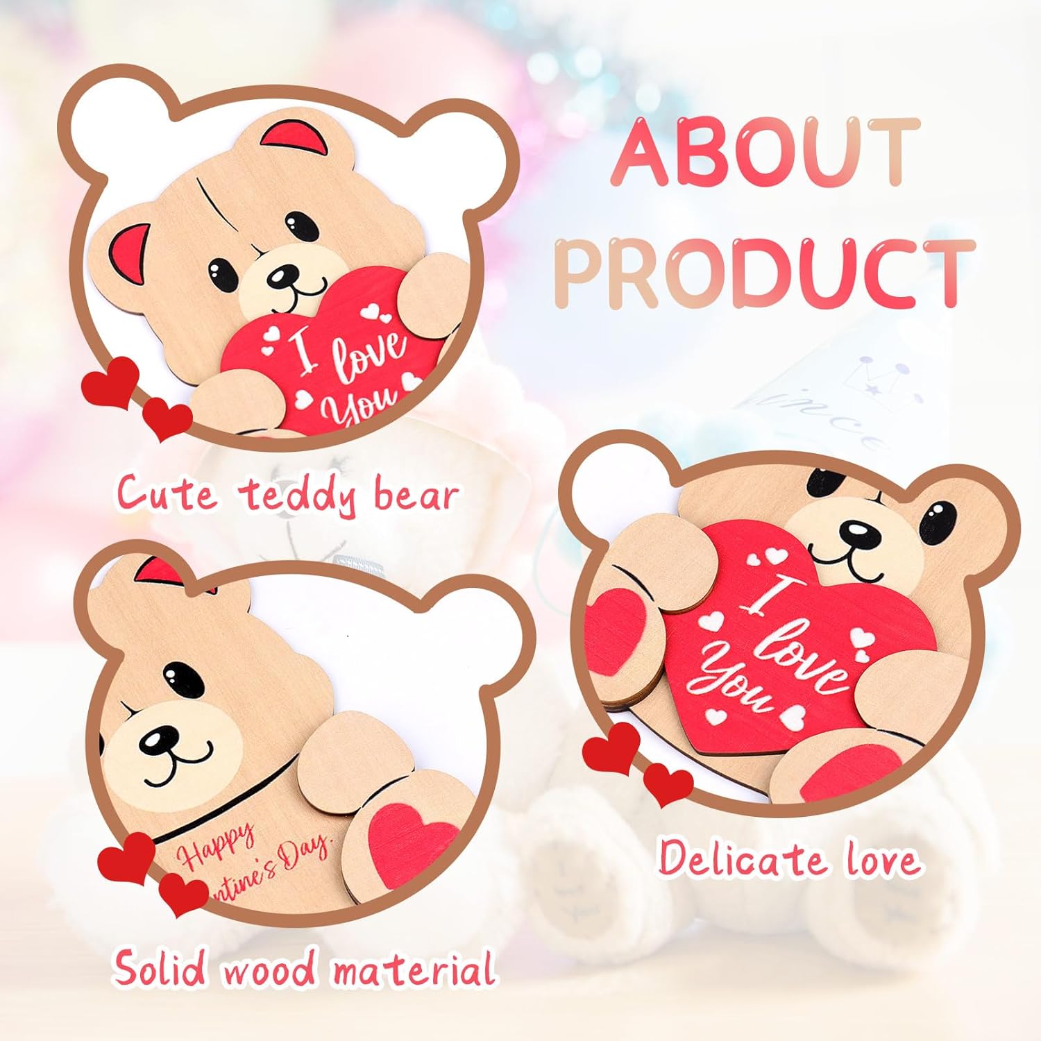 Wooden Valentine'S Day Bear Card Funny Valentine Greeting Card Wood 3D Valentine'S Day Card Anniversary Card Love Cards Valentine'S Day Gifts For Her, Wife, Husband (Lovely)
