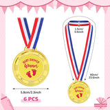 6 Pcs Baby Shower Winner Medals With Ribbons 2.35 Inch Gold Prize Medals For Games, Printed 'Baby Shower Winner' & Little Feet, Party Favors, Guest Awards, Gender Neutral Decorations(Pink)