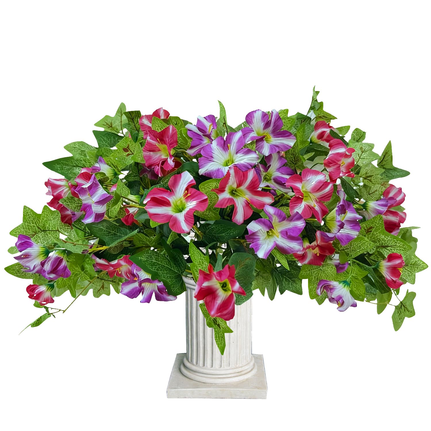 Artificial Flowers-Outdoors 2Pcs Spring Faux Morning Glory Look Real Silk Flowers For Outside Planter Uv Resistant Fake Flowers For Home Garden Balcony Yard Porch Deco Faux Petunias Flower